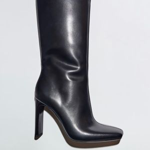 Zara NEW square toe knee high boots